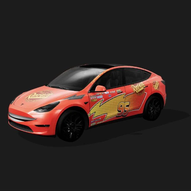 Red cartoon racing wrap — Model Y
