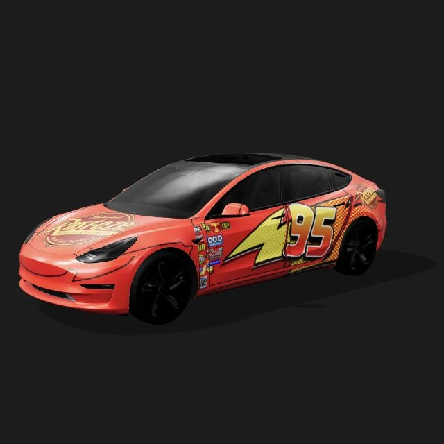 Red lightning number 95 wrap — Model 3