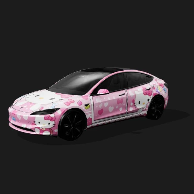 Pink cartoon cat wrap — Model 3 (2024+) Standard & Premium